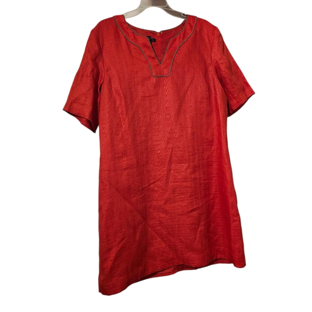 Pendleton Linen Red Orange Short Sleeve Dress - 16 Petite